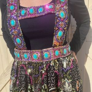 RETRO VINTAGE EMBELLISHED FLORAL / TIKI OVERALL DRESS BY SAKS FIFTH AVENUE